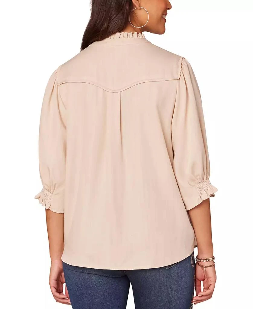 Democracy Women's Crochet Trim Button-Front Ruffle Shirt 2