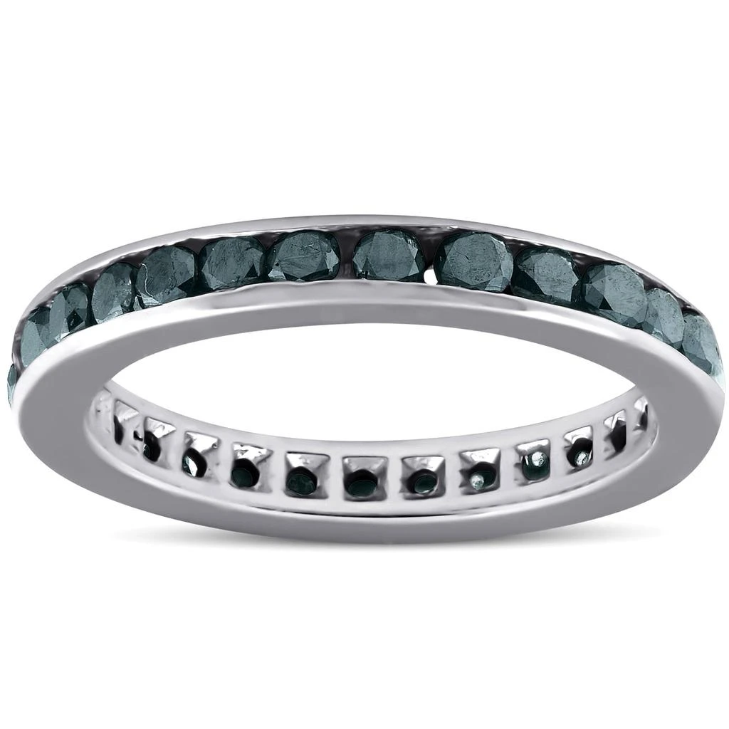 Pompeii3 1 1/2ct Treated Black Diamond Channel Set Eternity Ring 14K White Gold 1