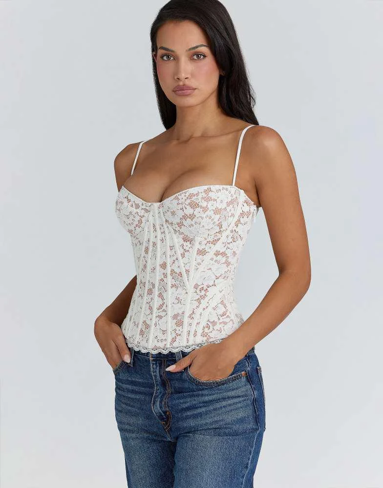 House of CB House of CB Rania white floral lace boned corset top in white