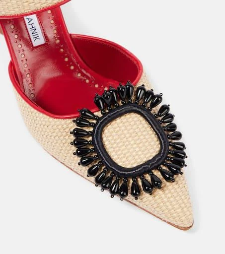 Manolo Blahnik Atika 90 embellished raffia mules 5