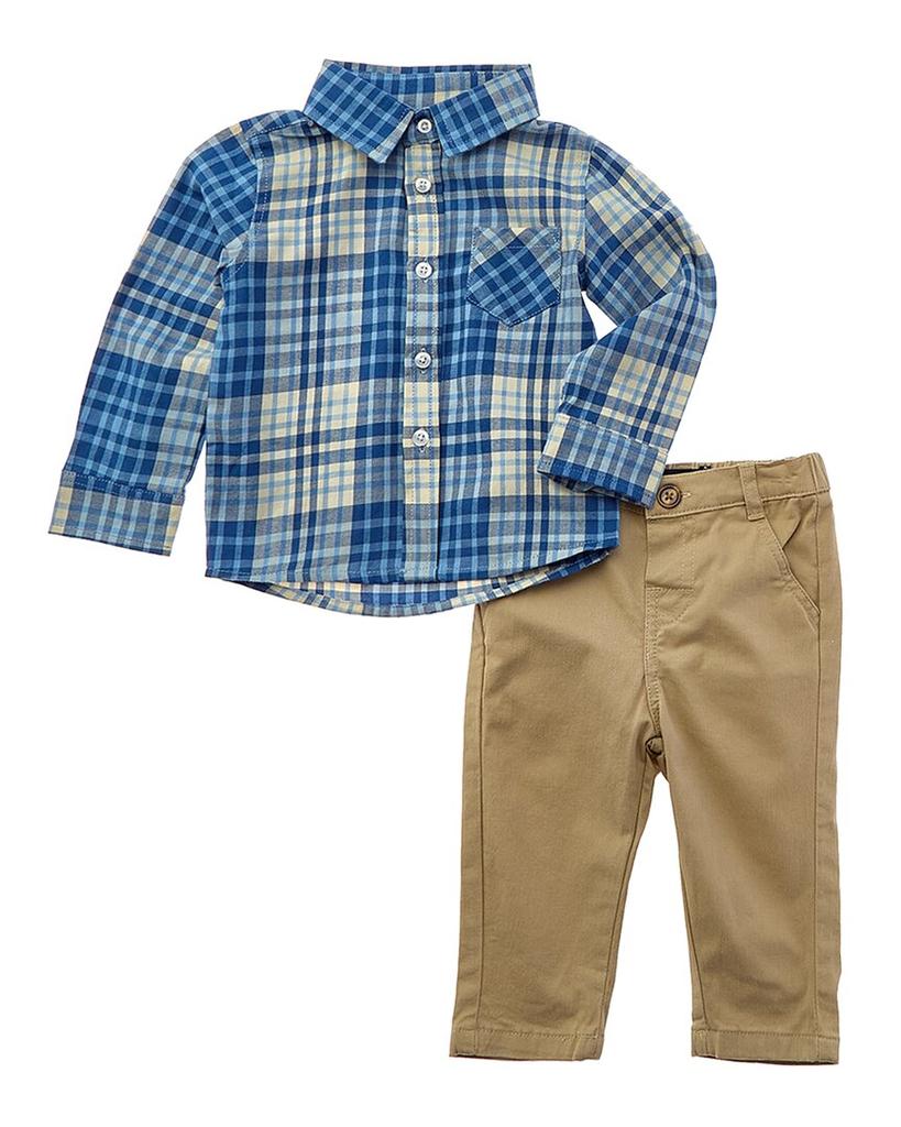 Andy & Evan Andy & Evan Plaid Button-Down & Twill Pant Set