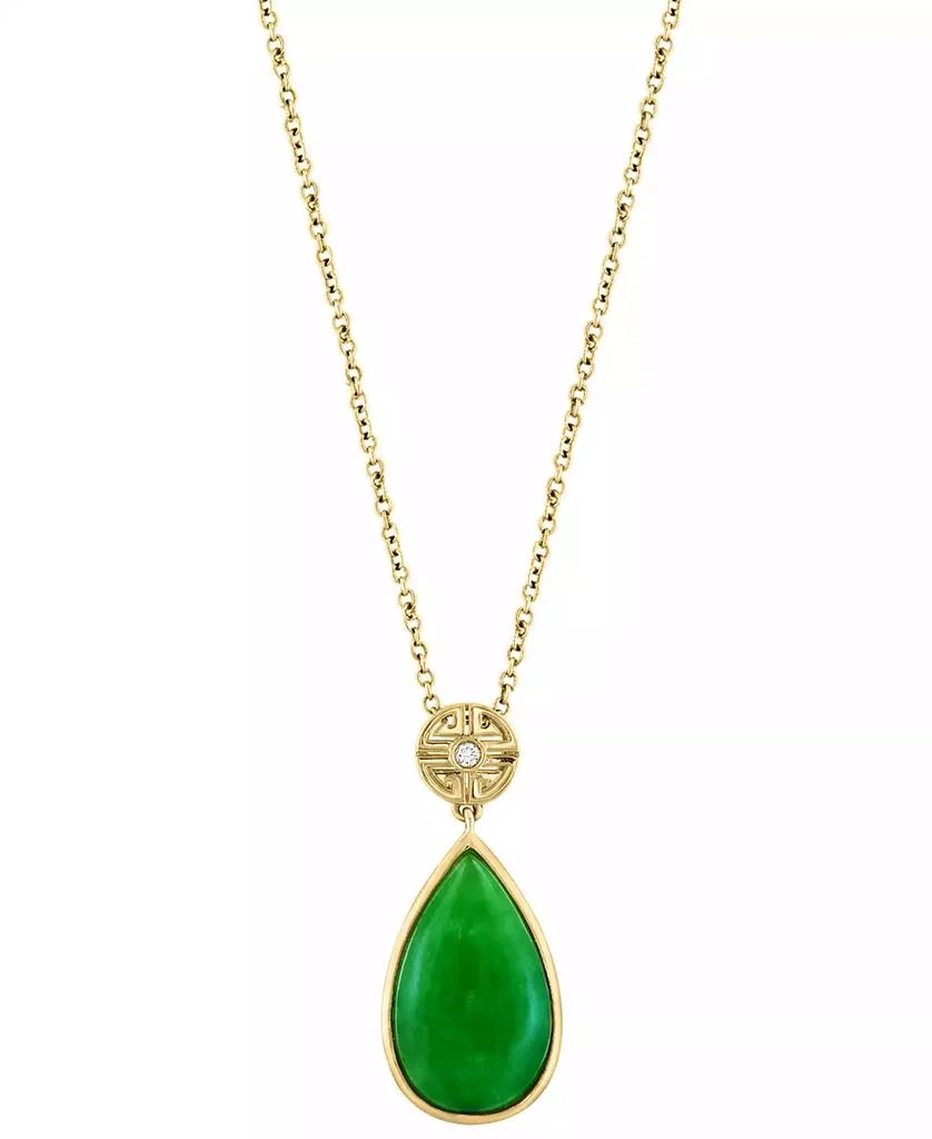 Effy EFFY® Dyed Green Jade & Diamond Accent Teardrop 18" Pendant Necklace in 14k Gold 1