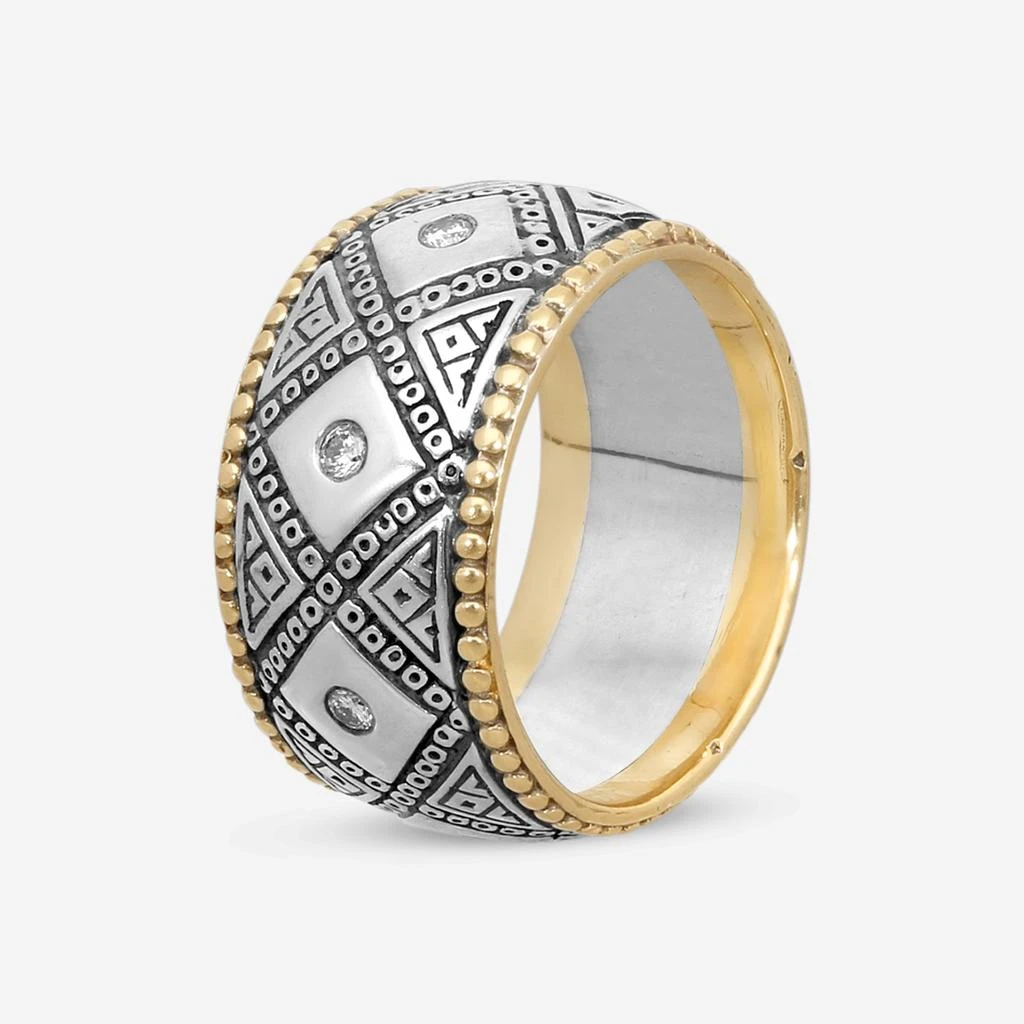 Konstantino Konstantino Sterling Silver 
18K Yellow Gold Diamond Band Ring Sz. 9 DKJ335-109