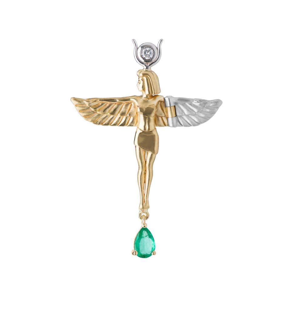 Mozafarian Diamond and emerald virgo pendant