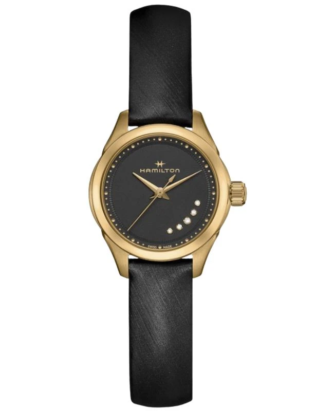 Hamilton Hamilton Jazzmaster Lady Quartz Black Diamond Dial Rose Gold PVD Steel Satin Strap Women's Watch H32121430 1