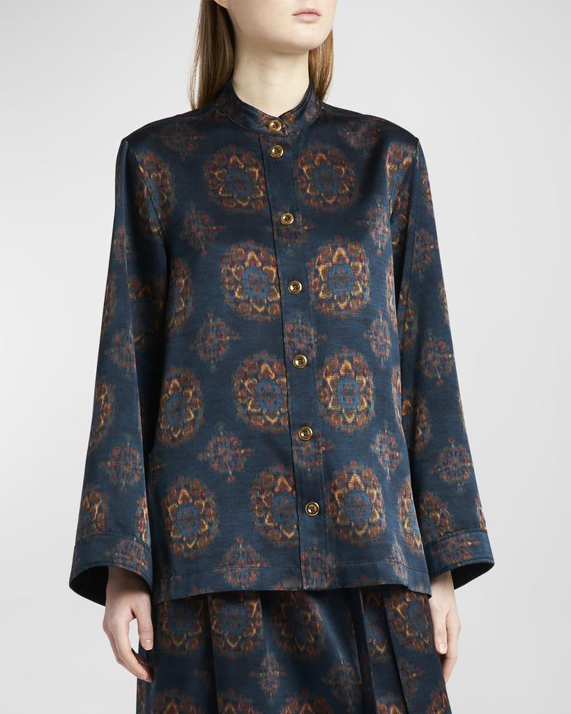 Loro Piana Cam Eloy Button-Front Rosette Print Blouse