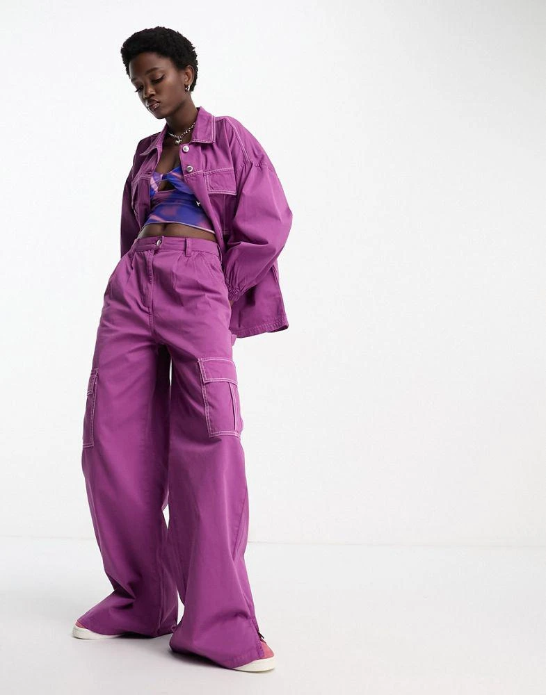Native Youth Native Youth straight leg twill cargo trouser co-ord in purple 1