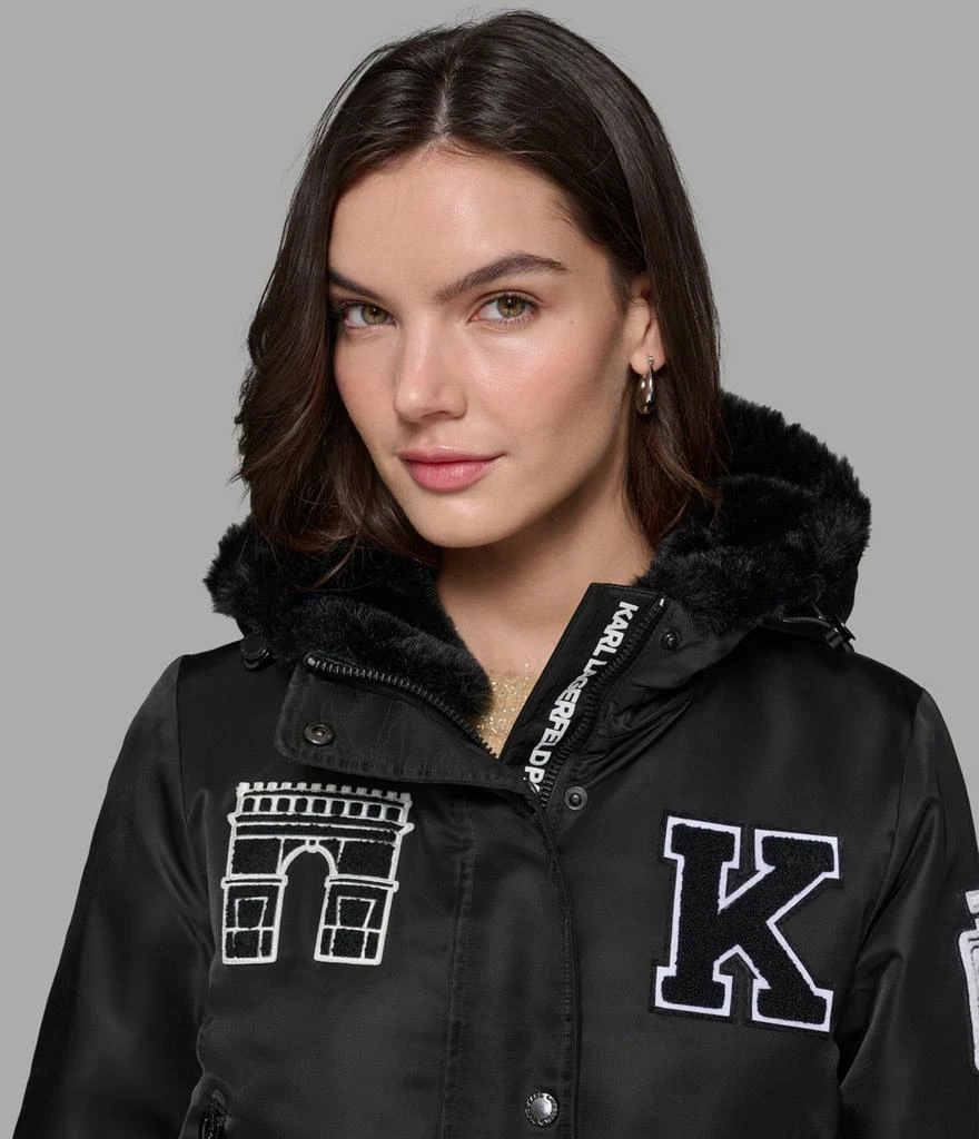Karl Lagerfeld Paris PATCH FUR HOOD BOMBER JACKET 6