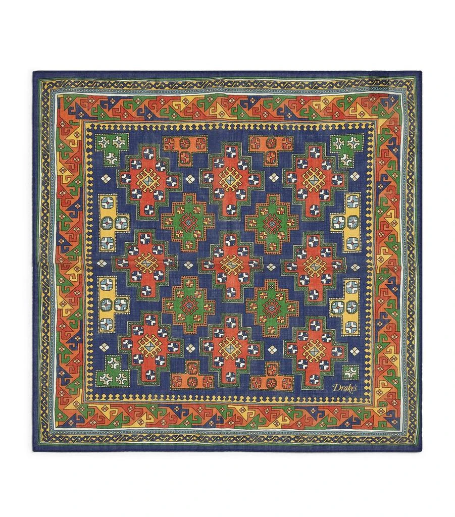 Drake's Wool-Silk Kelim Print Pocket Square 1