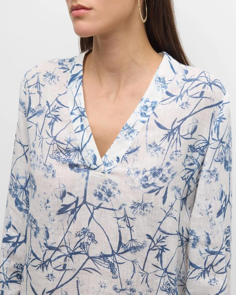 120% Lino Floral-Print V-Neck Linen Blouse 5