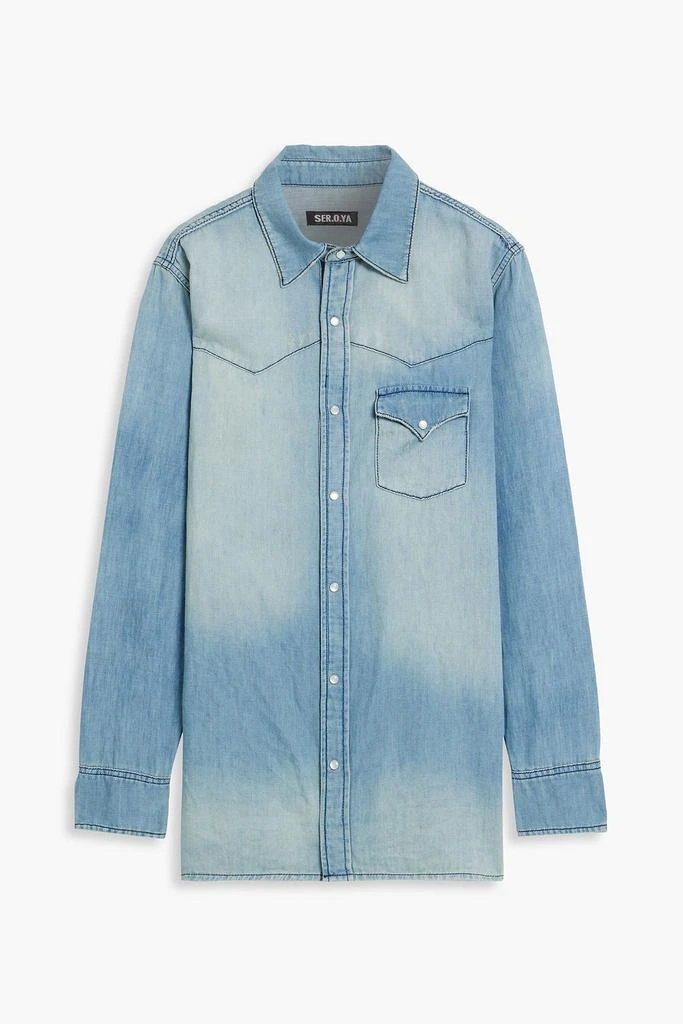 SER.O.YA Jo distressed cotton and hemp-blend chambray shirt 1