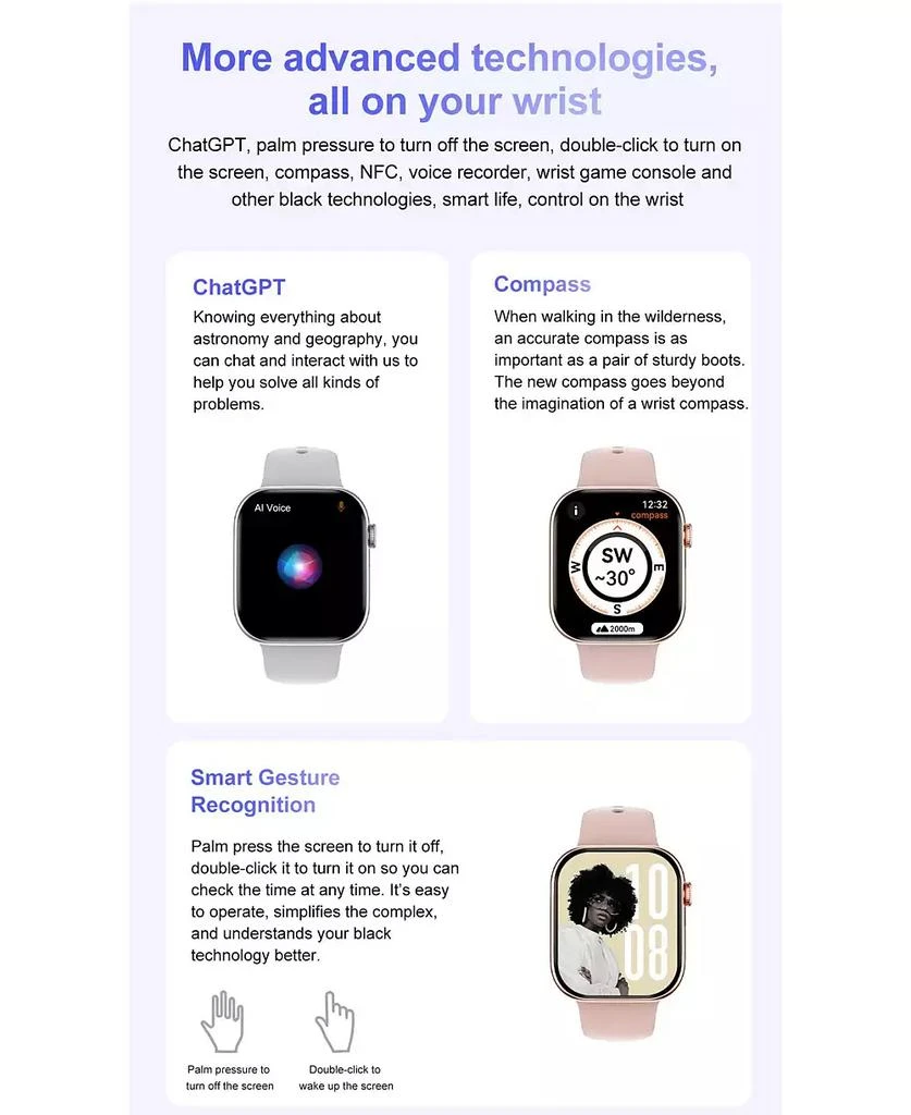 RUXING Smart 1.85" AMOLED Smart Watch With Bluetooth Calling, Health Monitoring,Sport Modes,4GB for Women Men 9