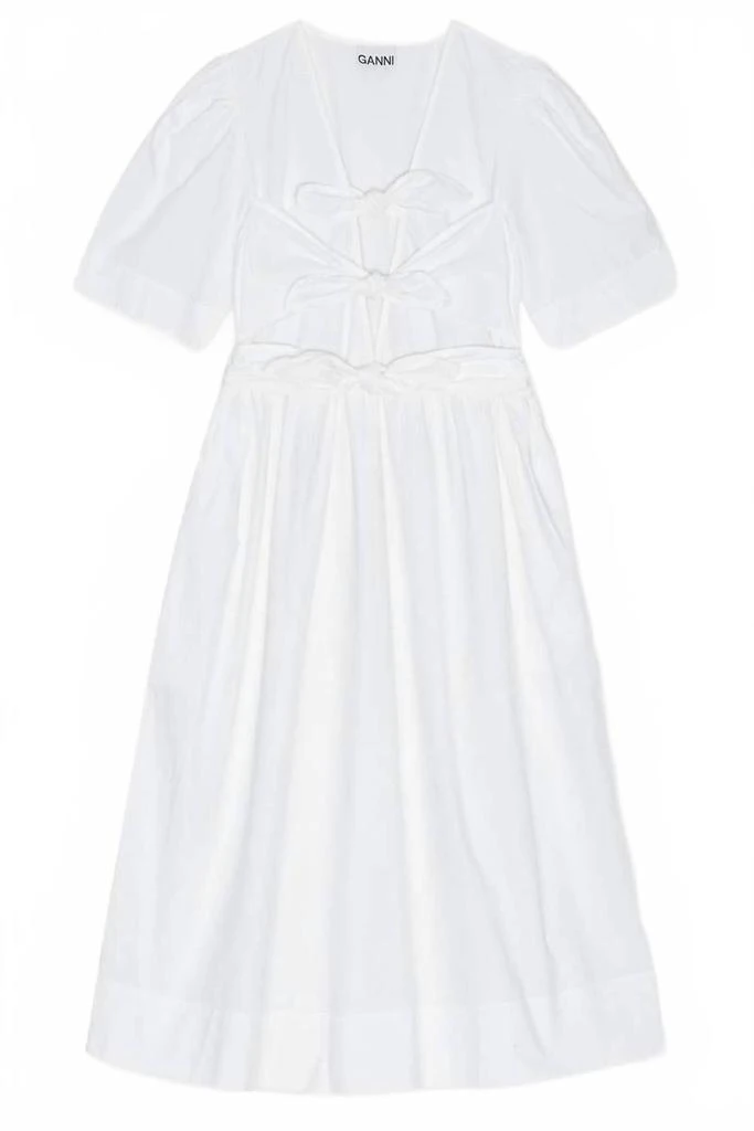 knee length dresses for ladies GANNI Women's Washed Stretch Cotton Smocked Midi Dress main image 0