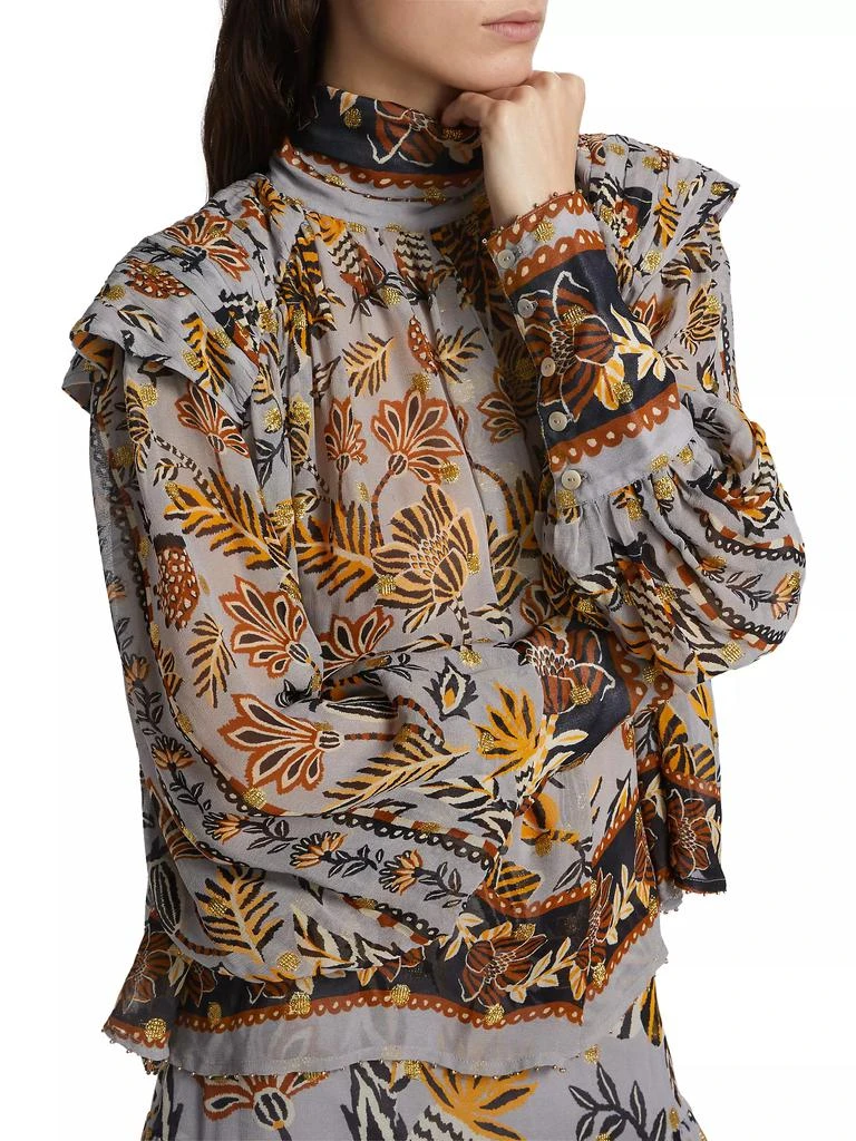 Farm Rio Floral Tapestry Embroidered Bishop-Sleeve Blouse 6