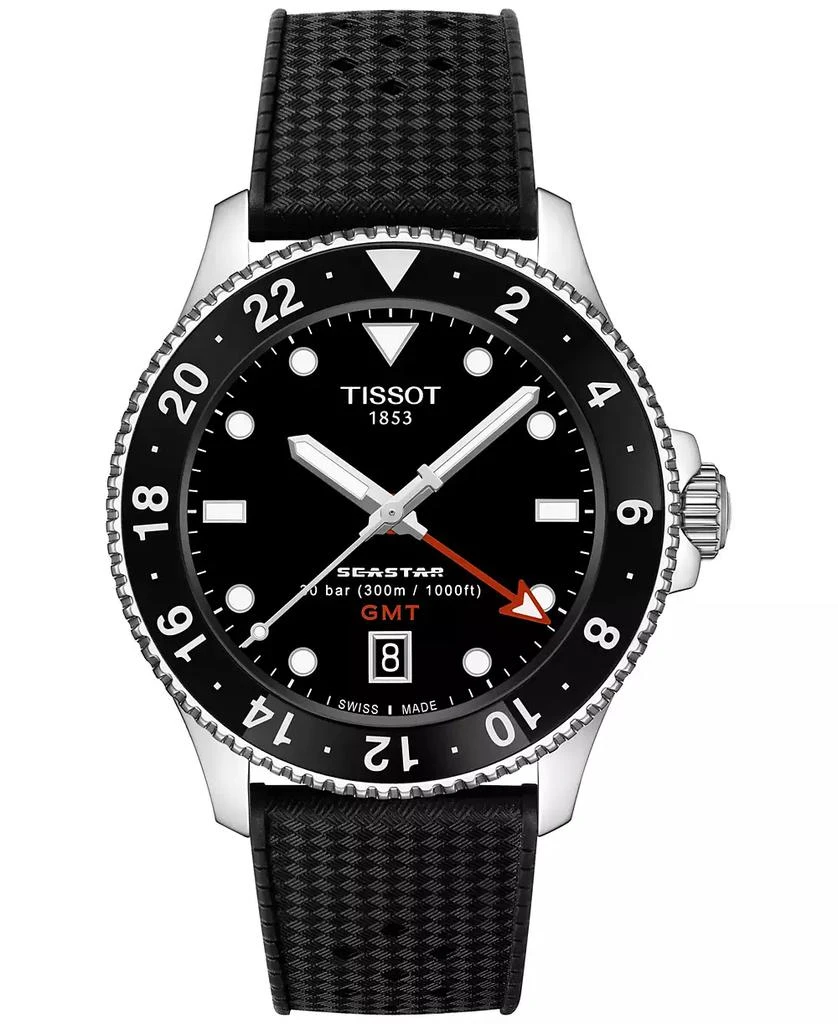 Tissot Men's Swiss Seastar 1000 GMT Black Rubber Strap Watch 40mm 1