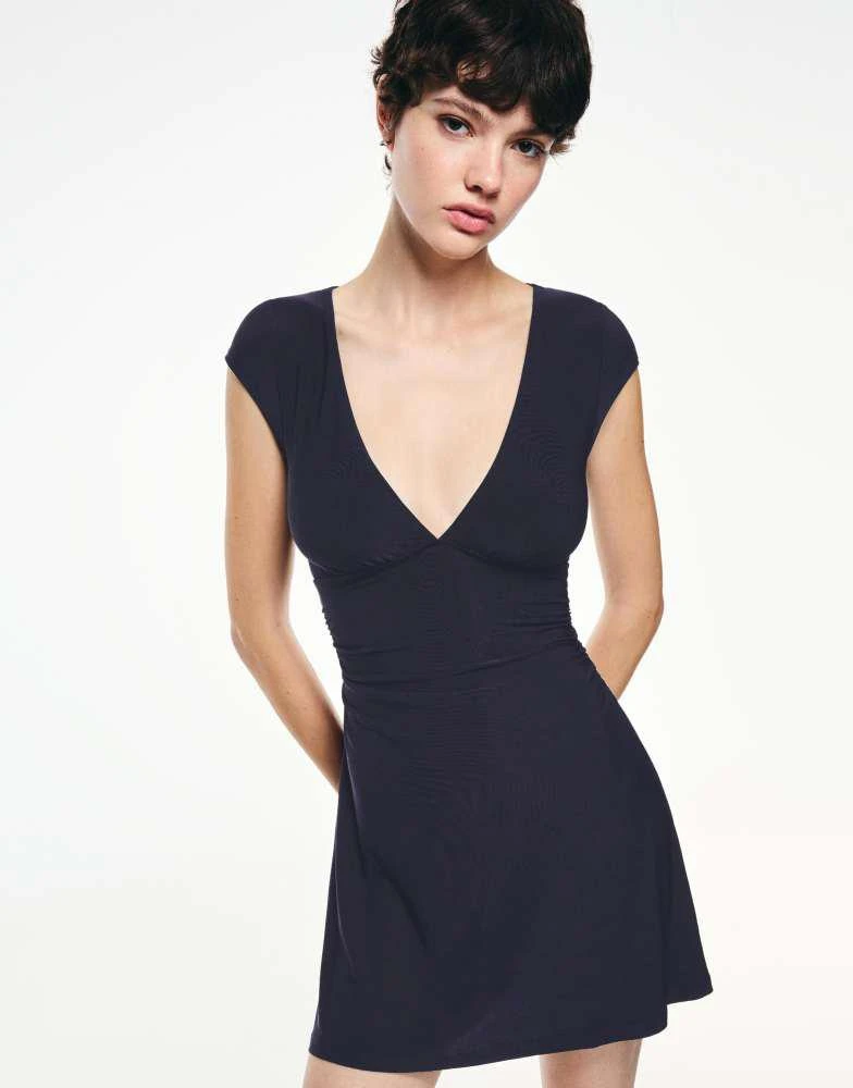 Bershka Bershka Gathered mini dress in blue