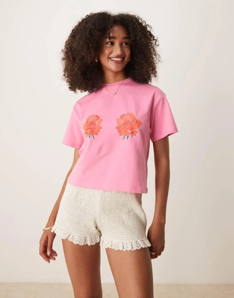 Never Fully Dressed Never Fully Dressed rose print baby tee in pink and red 1