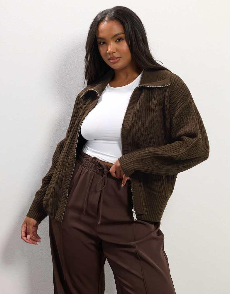 Alo Scholar Knit Cropped Full Zip Jacket - Espresso - Jackets