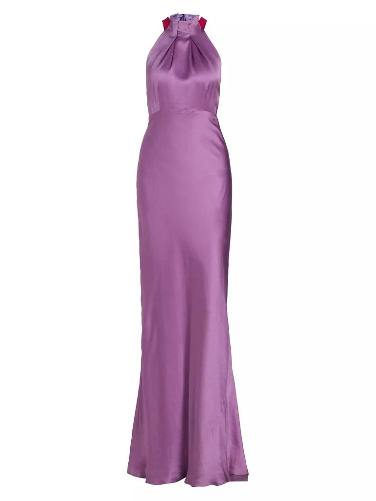 Saloni Michelle Hammered Silk Halter Gown 1