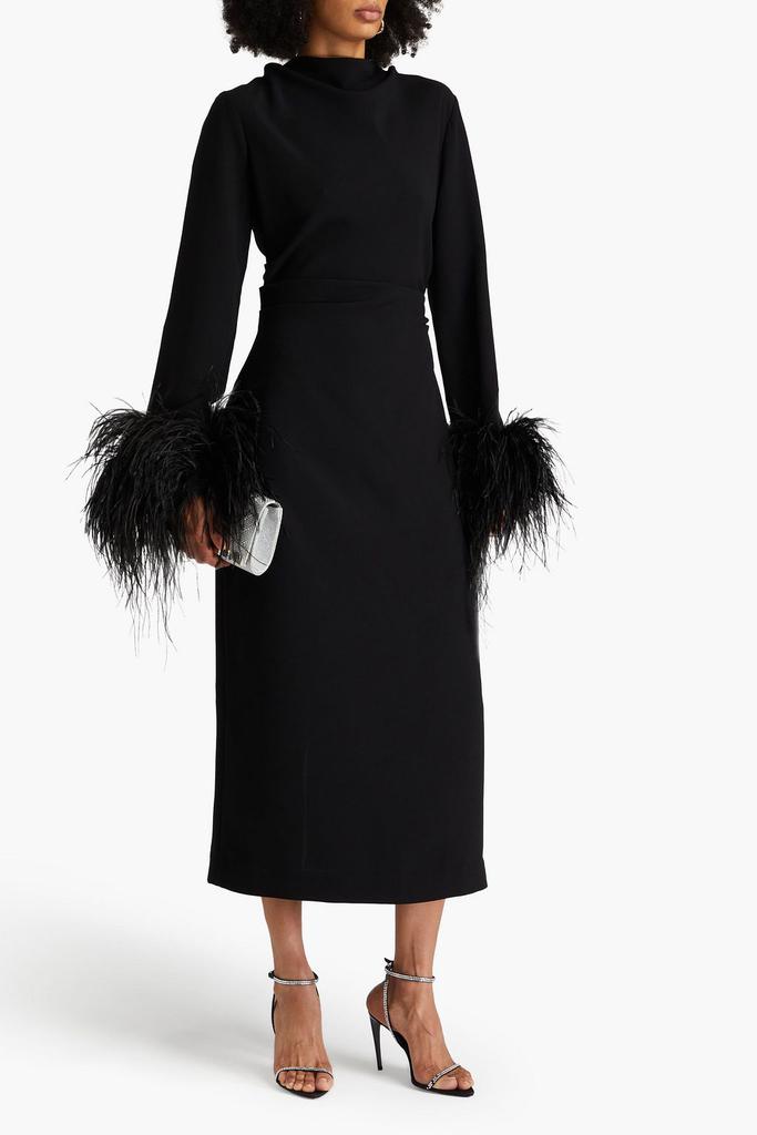 RACHEL GILBERT Feather-embellished crepe midi dress