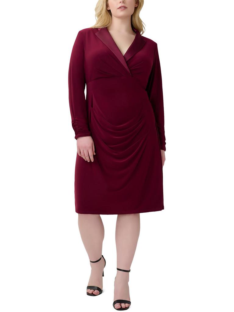 Adrianna Papell Plus Womens Notch Collar Midi Cocktail and Party Dress