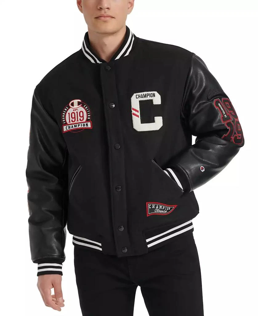 Champion Men's Logo-Patch Mixed-Media Varsity Jacket 1