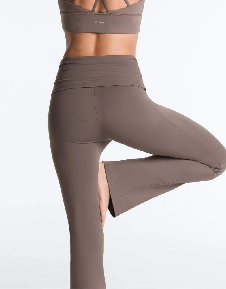 OYSHO OYSHO Draped waist comfortlux high rise flare trousers in taupe-grey 2