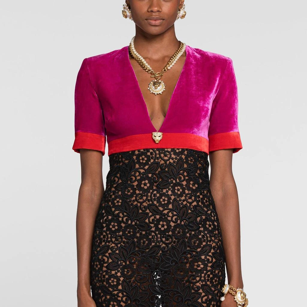 Roberto Cavalli Velvet And Lace Dress - Female Dresses Purple