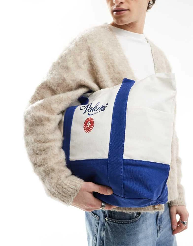 ASOS ASOS DESIGN canvas tote bag with graphic in white and blue 4