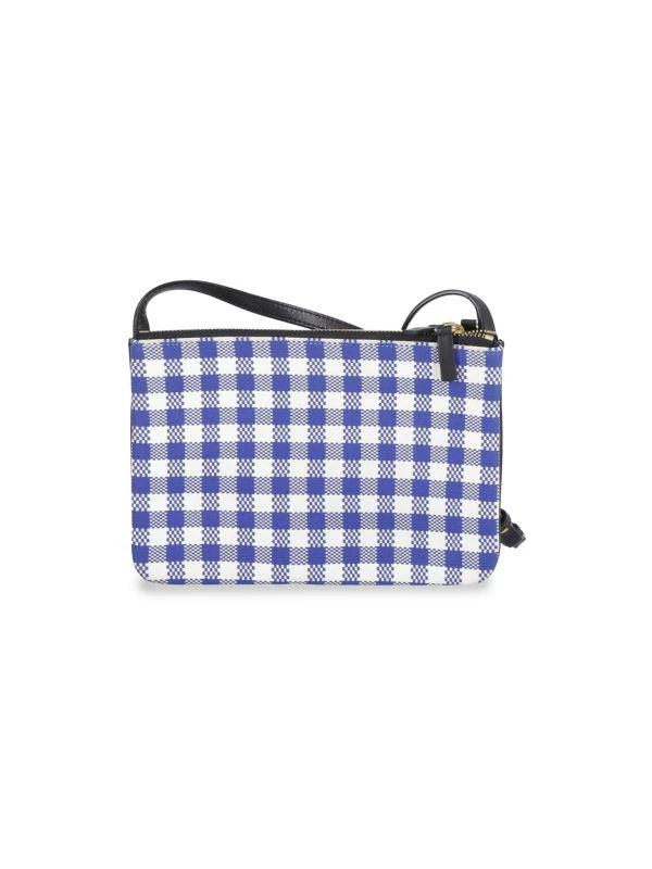 CELINE Celine Trio Gingham Crossbody Bag In Blue And White Cotton 1