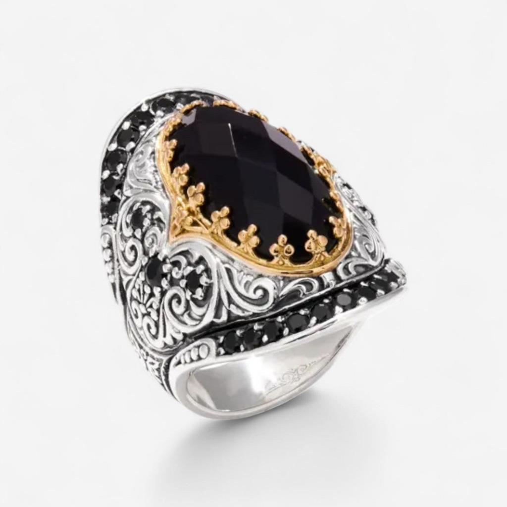 Konstantino Konstantino Sibylla Sterling Silver 
18K Yellow Gold Spinel 
Onyx Ring Sz. 7 DMK2012-314-CUT-S7