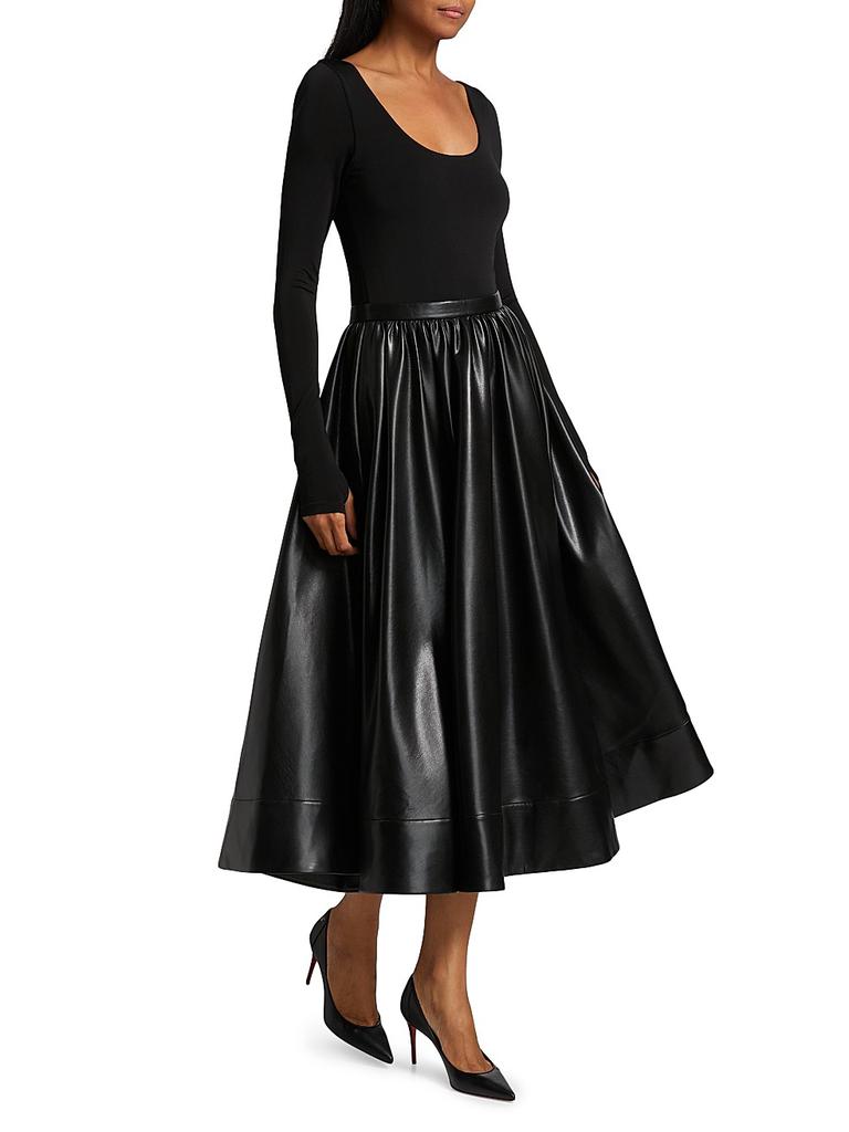 Alice + Olivia Chara Knit & Faux-Leather Long-Sleeve Midi-Dress