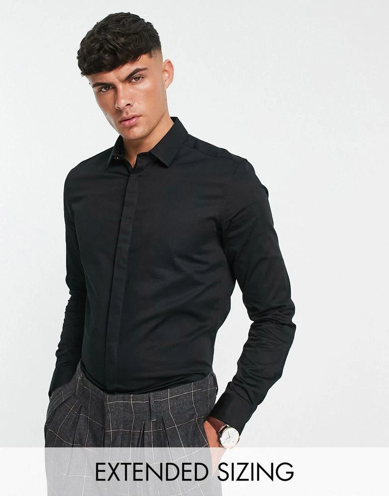 ASOS ASOS DESIGN  slim fit sateen shirt in black 1