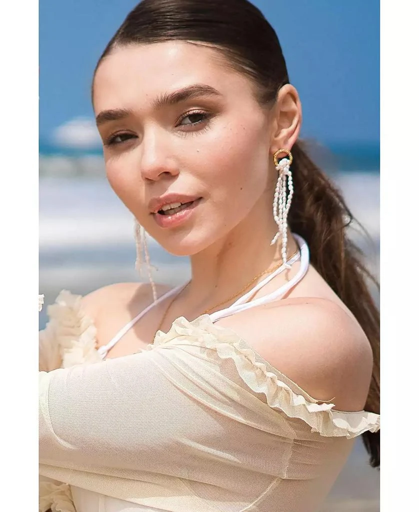 Classicharms Nina Gold Hoop Bead Pearl Tassel Earrings 3