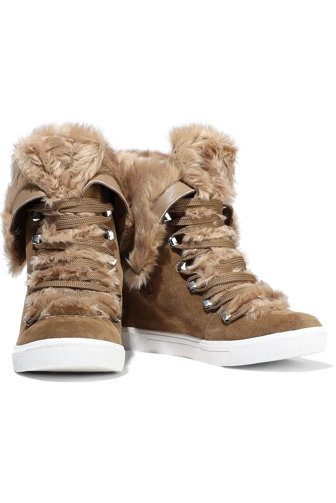 DONNA KARAN Cristin faux fur-trimmed suede wedge sneakers 2