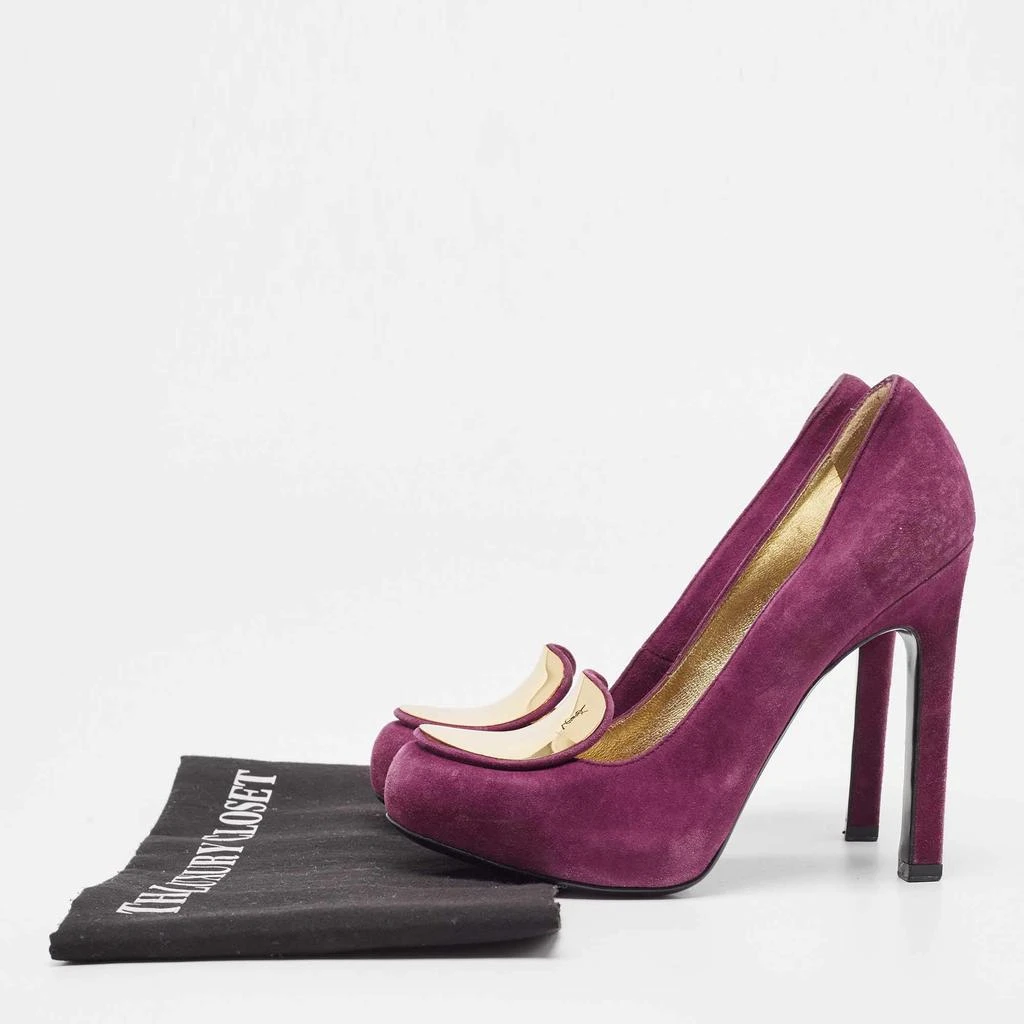 Yves Saint Laurent Yves Saint Laurent Purple Suede Plaque Embellished Round Toe Pumps Size 36.5 9