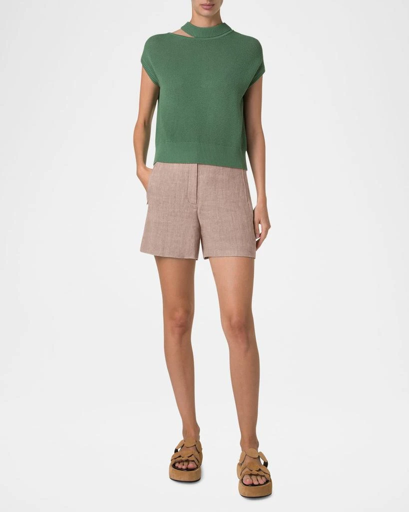 Akris Slash Cutout Short-Sleeve Cool Wool Mesh Knit Sweater 2
