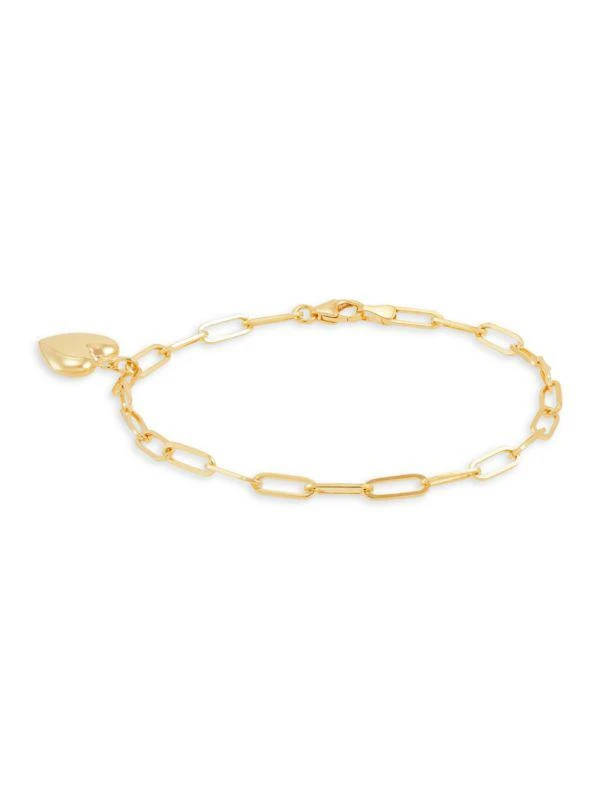 Saks Fifth Avenue ​14K Yellow Gold Heart Charm Paperclip Chain Bracelet 1