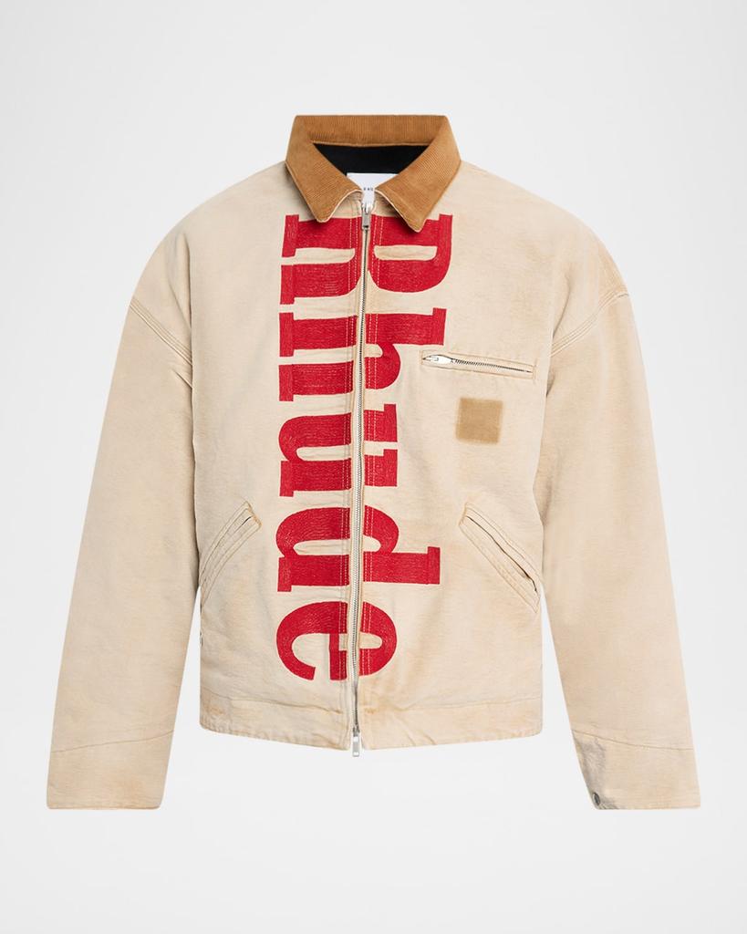 Rhude Men's Corduroy-Collar Logo Full-Zip Jacket