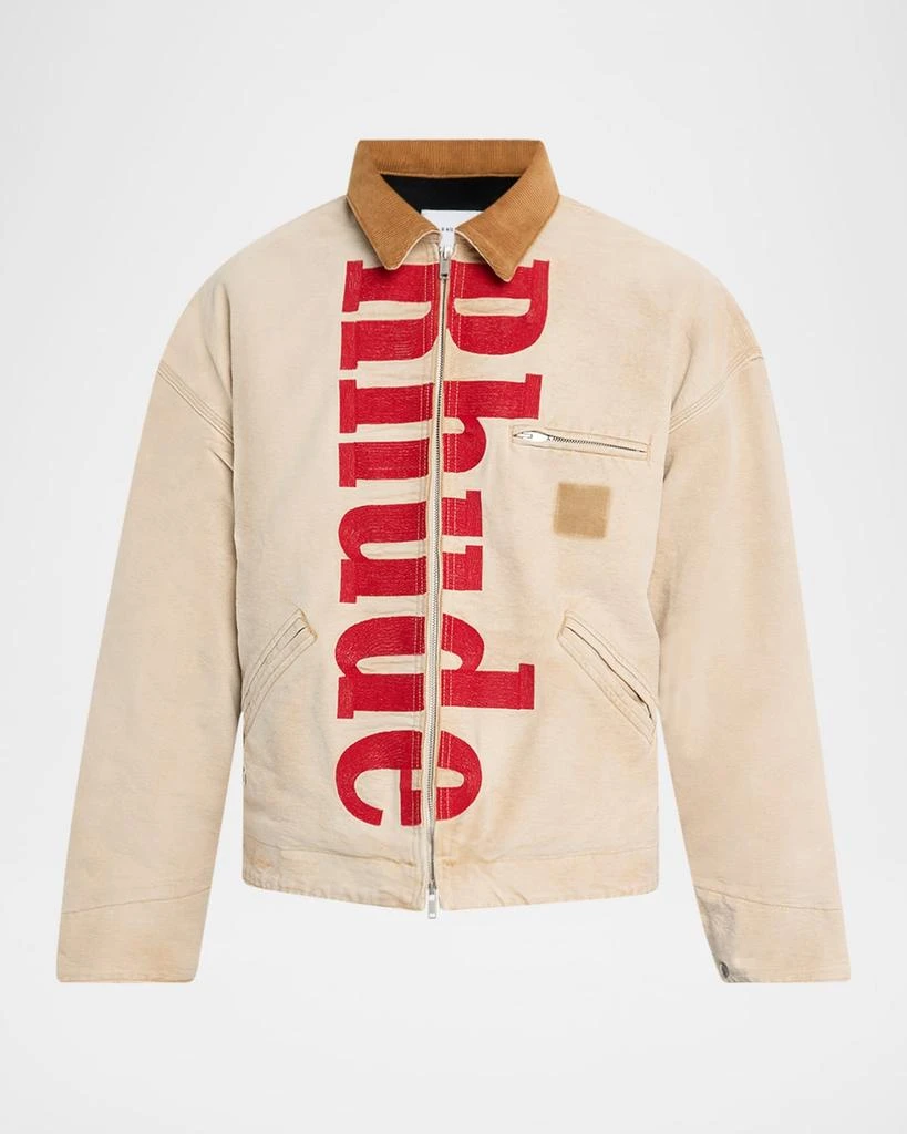 Rhude Men's Corduroy-Collar Logo Full-Zip Jacket 1