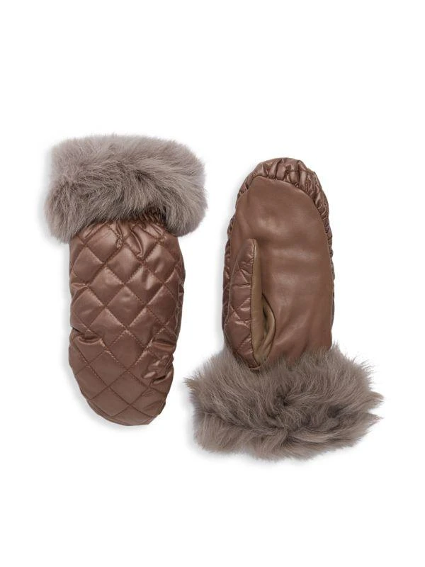 UGG Quilted Faux Fur-Lined Shearling-Trim Mittens 1