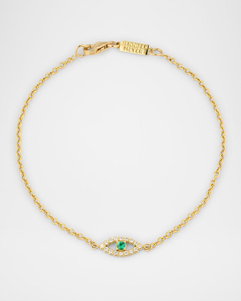 Jennifer Meyer Mini Diamond Open Evil Eye Bracelet with Emerald Center
