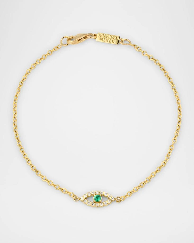 Jennifer Meyer Mini Diamond Open Evil Eye Bracelet with Emerald Center 1