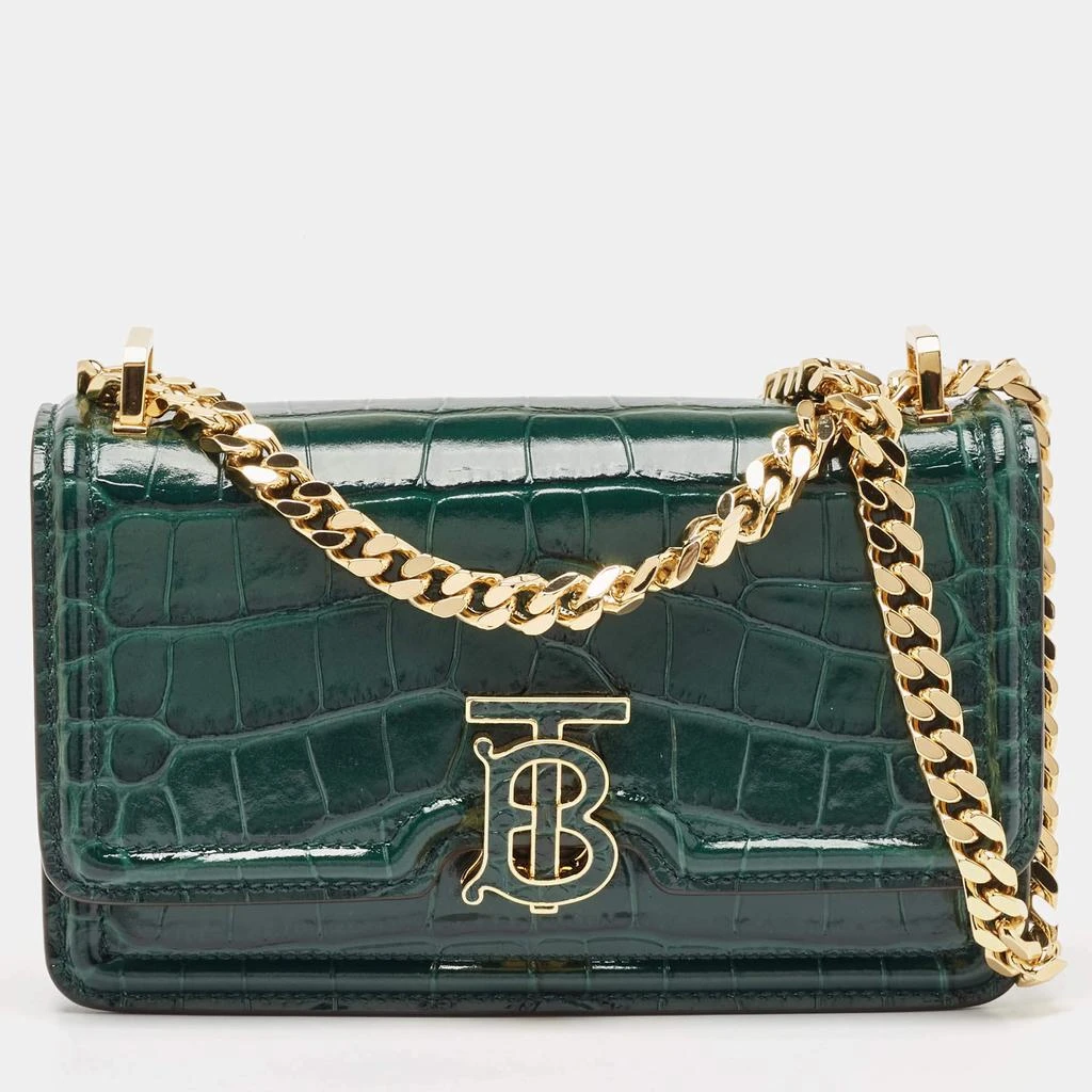 Burberry Burberry Green Croc Embossed Patent Leather TB Elongated Chain Bag 1