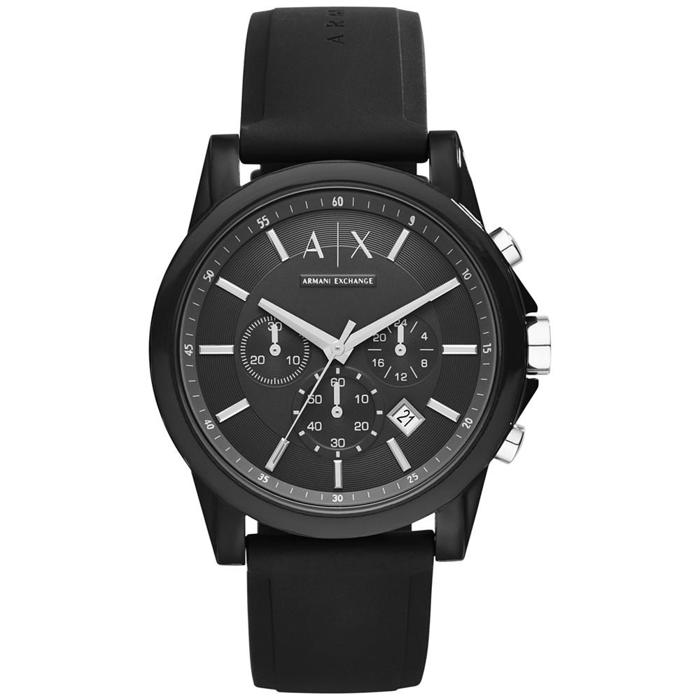 A|X Armani Exchange Unisex Chronograph Black Silicone Strap Watch 44mm AX1326