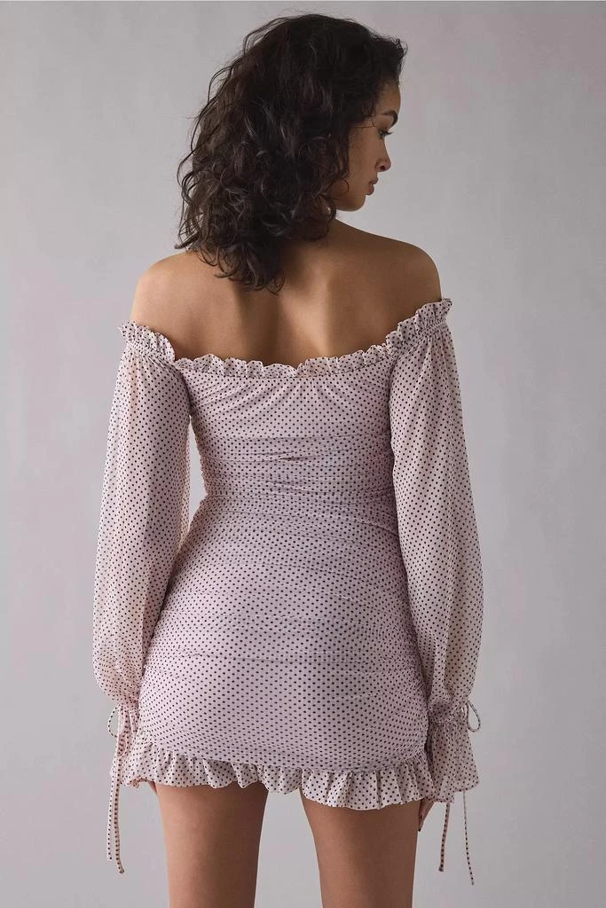 AFRM AFRM Claudia Mauve Pin Dot Off-The-Shoulder Ruched Mini Dress 4