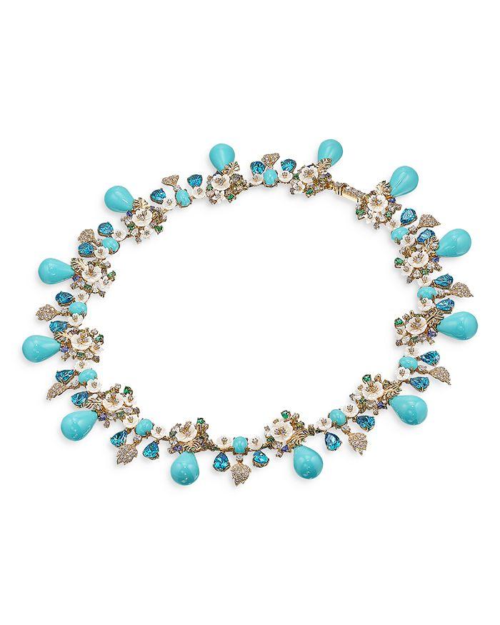 Anabela Chan 18K Yellow Gold Plated Sterling Silver Palms Collection Simulated Diamond & Gemstone Palm Paradise Necklace, 16.5"