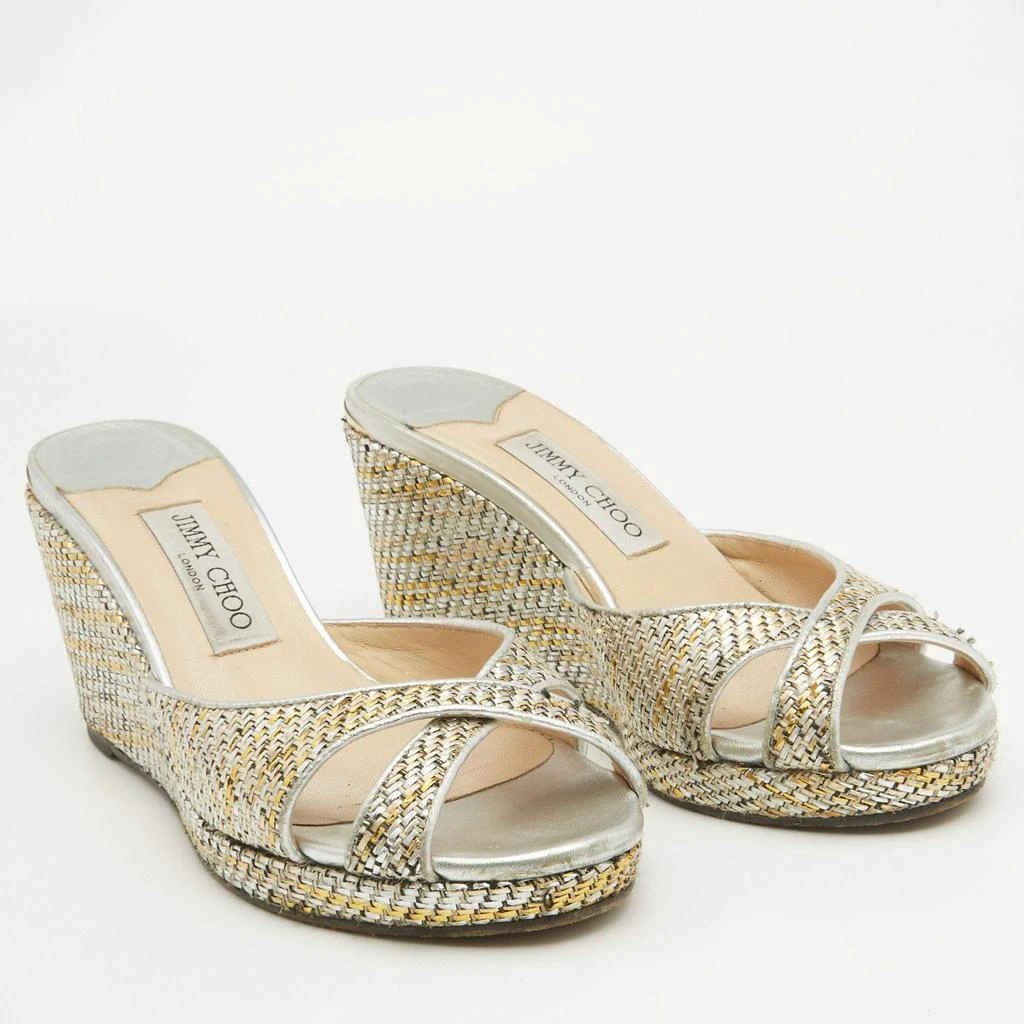 Jimmy Choo Jimmy Choo Metallic Leather and Raffia Almer Wedge Sandals Size 38.5 4