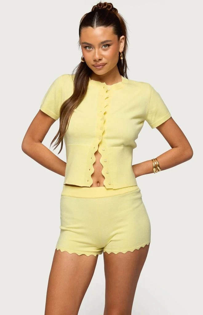 Edikted Rosie Scalloped Knit Button Up Top