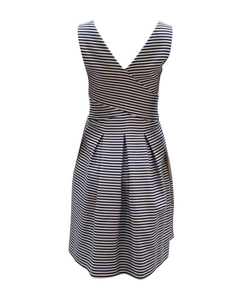 Halston Heritage Halston Heritage Sleeveless Stripe Dress in Blue Print Polyester